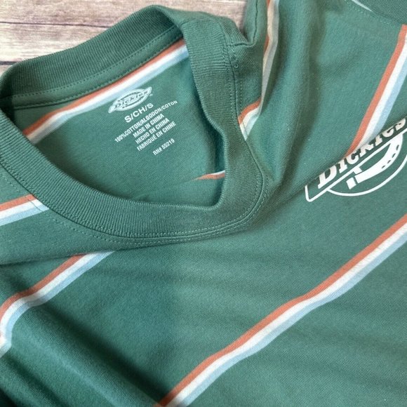 DICKIES Green Ribbed Striped Short Sleeve Crew Neck T-Shirt Juniors S - Picture 6 of 7